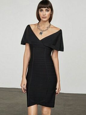 Hervé Léger Black Off Shoulder Bandage Bodycon Cocktail Dress Small